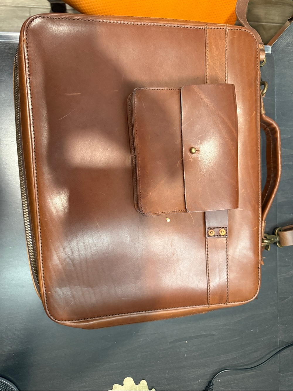 Classic Brown Leather Briefcase with Front Pocket